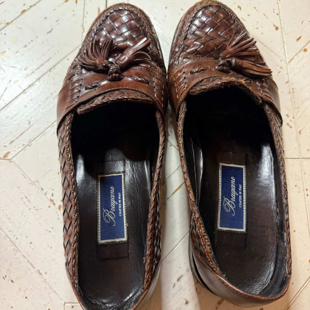 Bragano Crafted in Italy Woven‎ Leather Tassel Loafers Dress Shoes 10